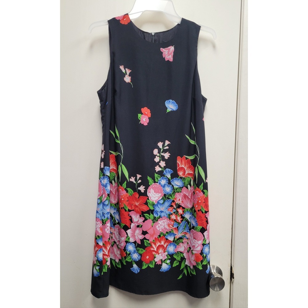 Mica Vintage Black Knee‎ Length Women's Floral Sheath Dress Size 8 Sleeveless